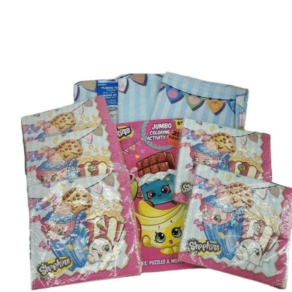 Shopkins Party Supplies Bundle 3 Tablecloths 5 Napkin Packs 1 Coloring Book
